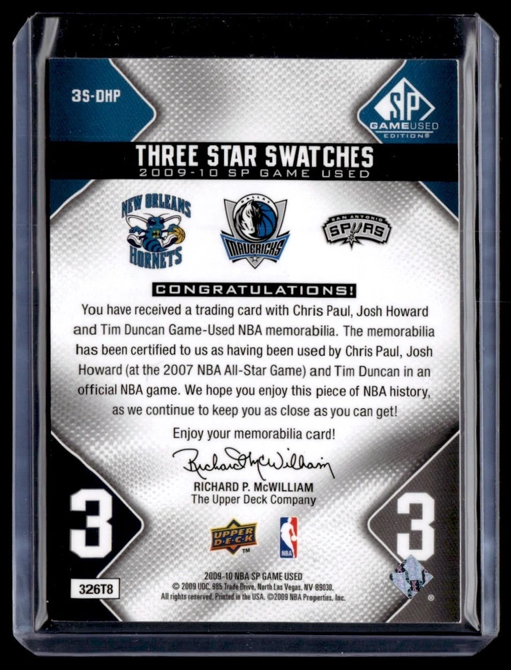 2009-10 Upper Deck SP Juego Usado Tres Estrellas Muestras Chris Paul/Josh Howard/Tim Foto 2 de 2