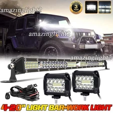 20inch LED Light Bar Spot Flood Combo +4" Pods Offroad Fit Jeep Truck SUV+Wiring