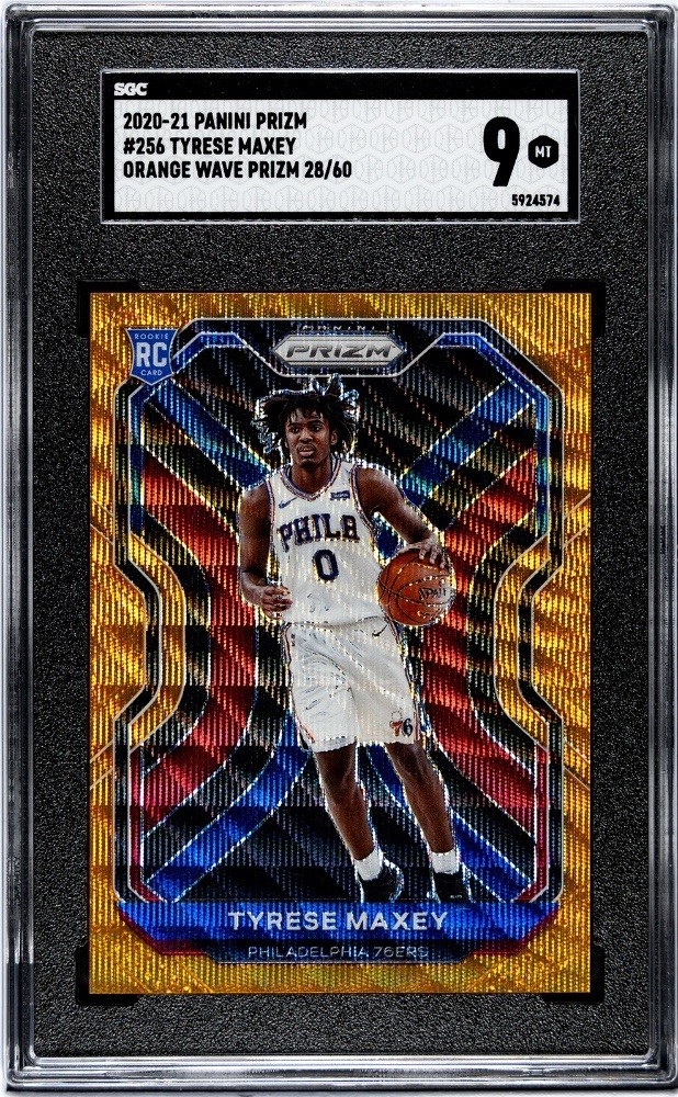 2020-21 Panini Prizm Tyrese Maxey Orange Wave #256 RC Rookie -  #28/60 - SGC 9