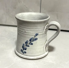 Vintage 1980 Jugtown Pottery Hand Painted White Glazed Mug  3.75" NC Pottery