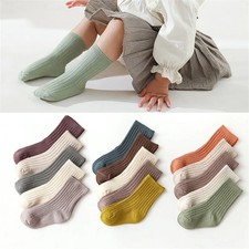 5Pairs Solid Baby Boys Girls Knee High Long Socks Cotton Breathable Soft Kids So