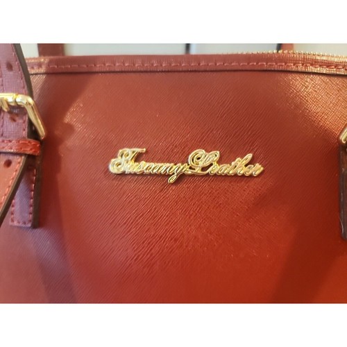 Firenze Tuscany Leather Red Tote/shoulder Bag -Zipper Closure-Charms 18"×11"x6" - Picture 2 of 10