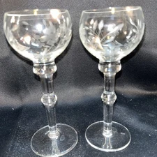 Vintage Hand Blown Etched Crystal Cordial Glasses Set Of 2
