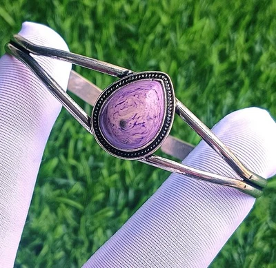 Bracelet manchette confortable en plaqué argent sterling 925 pierre précieuse... - Photo 1/3