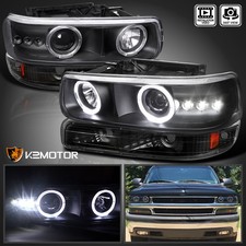 Fits 1999-2002 Silverado Tahoe Black Led Halo Projector Headlightsbumper Lamps