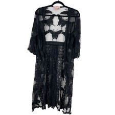Whimsigoth Dark Fairy Grunge Butterfly Semi Sheer Mesh Cardigan Duster Black M
