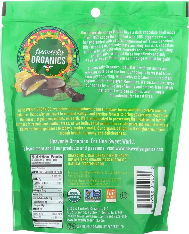 Hamburguesas Heavenly Organics chocolate menta miel 4,66 OZ (paquete de 1) Foto 2 de 4
