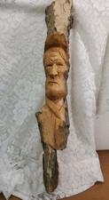 Wood Carving Tree Spirit Long Slender Hand Carved Old Man Log Artist Signed 22"
