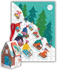 Galison Winter Sledding – 130 Piece House Shaped Puzzle 