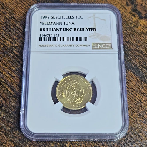 1997 Seychelles 10C Yellowfin Tuna Coin Brilliant Uncirculated NGC