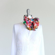 Check Chiffon Scarf   Jewel-Tone Art Ascot  Pin-Up Hair Tie, Handmade