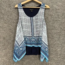 AB Studio Tank Women S Small Blue Floral Sleeveless Wide Strap Round Neck Casual