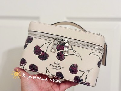 Coach Cosmetic Makeup Case With Cherry Print Chalk Large Travel