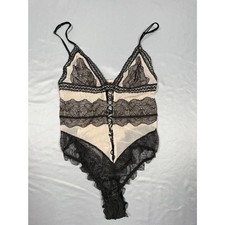 Victoria's Secret Black Lace Sheer Mesh Front Lace Up Teddy Bodysuit Lingerie M