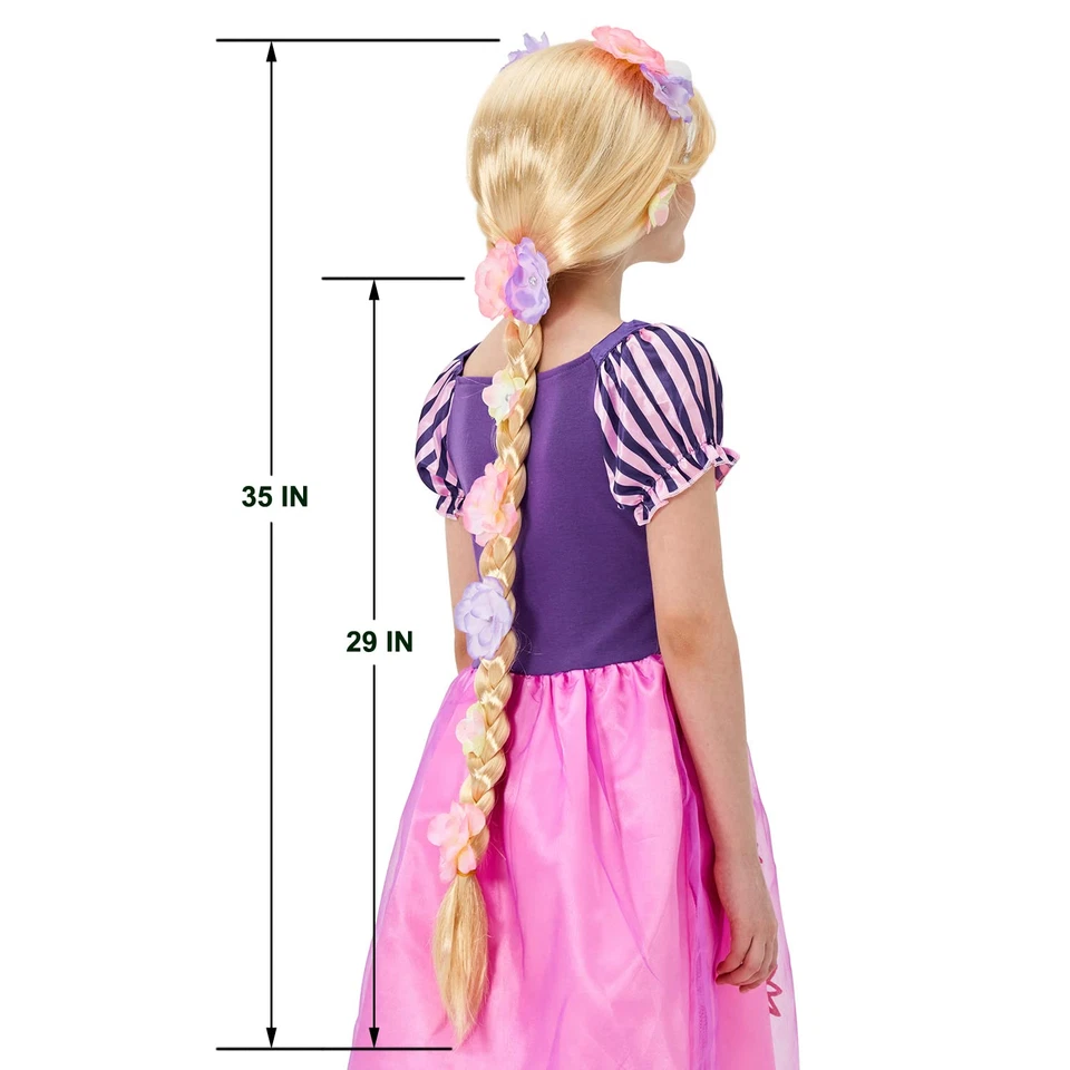 Super Long Princess Rapunzel Wig with Flowers-29 Inch Girls Blonde Braid Synthet - Image 2 of 4