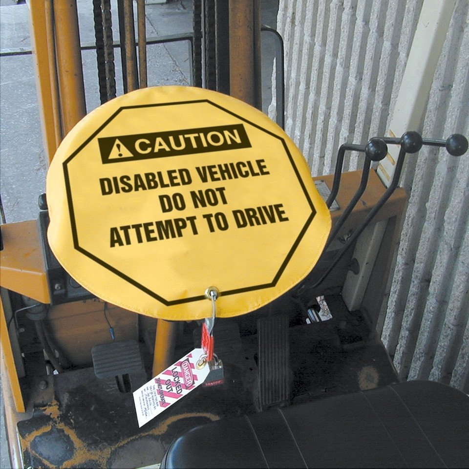 Steering Wheel Cover for Lockout Tagout, OSHA-Style Legend 