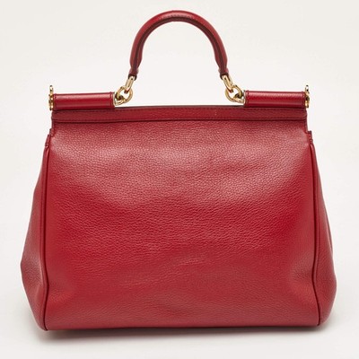 Dolce Gabbana Miss Sicily Large Red Leather Top Handle Bag | eBay