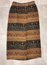 Vintage Silk TAO Earth-tone Boho Tribal Print Maxi Wrap Skirt Size 14 Festival