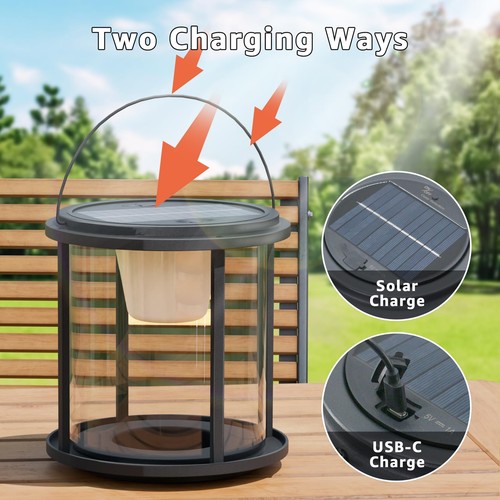 Solar Outdoor Table Lamp, Portable Metal Lantern with Multicolor, Water-Resis... - Picture 3 of 7