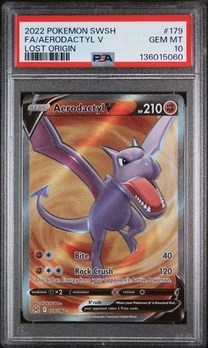 Pokemon 2022  Aerodactyl  V Full Art 179/196 SWSH Lost Origin PSA 10 Gem Mint