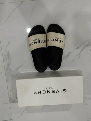 Givenchy Logo Slide Sandal Black White Polyurethane Women's EU 41 Slip On