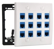 12 Port Ethernet Wall Plate Cat 6 RJ45 Female to Female Keystone Jack White