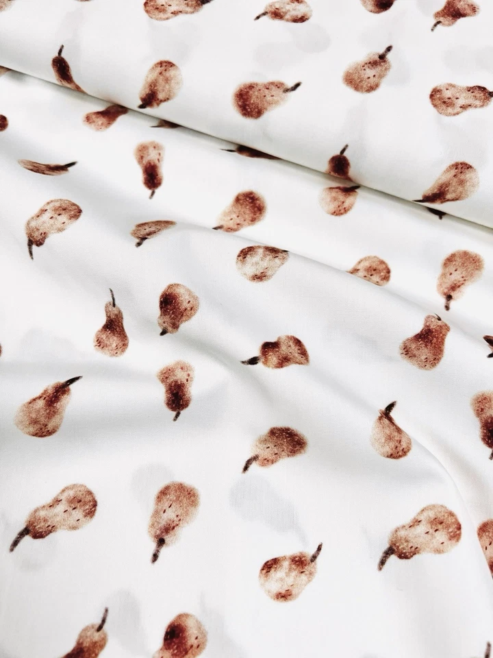 Bio Baumwolle, Popelin, Stoff, Birnen, Premium Webware, Meterware, Obst, Beige - Bild 4 von 4