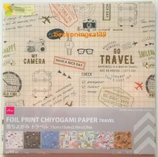 LAST DAISO Travel Foil Print Design Paper 14 Origami Chiyogami Trip Camera JAPAN