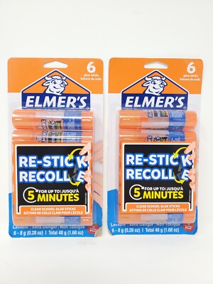 12 Elmer s Re-Stick Clear School Washable Glue Sticks Non Toxic Photo Safe