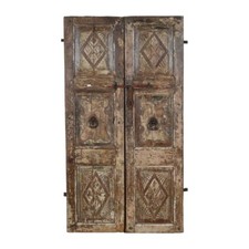 Antique Weathered Oak & Iron Carved Teak Indian Doors 1880s – Gujarat Salvage