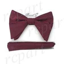 New formal Men Pre-tied long style paisley Bow tie  Hankie Burgundy wedding