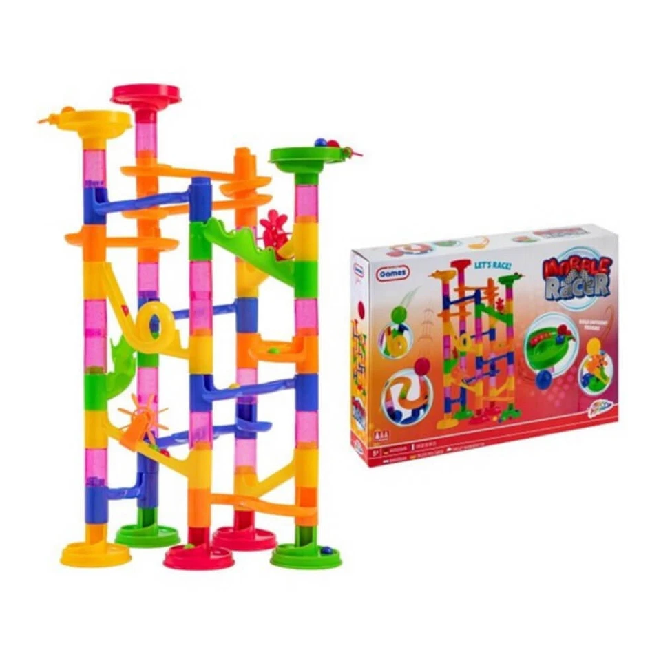 BEMIRO Murmelbahn Spiel Grafix Family Games - 74-teilig Murmeln