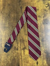 Brooks Brothers Red Tie With Navy  Gold Stripes 100 Silk Men's Necktie 57"