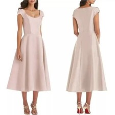 New! Alfred Sung Cap Sleeve Full Skirt Satin Midi Cocktail  Dress, size 0R