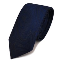 Schmale Tigertie Designer Krawatte In Dunkelblau Marin Schwarz Paisley Gemustert