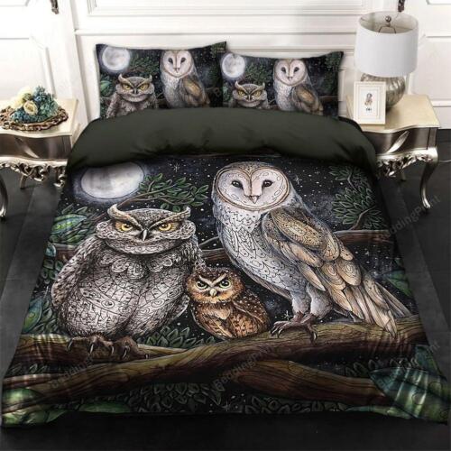 Owl Family At Night Gifts For Christmas Thanksgiving Quilt Duvet Cover Set - Photo 1 sur 8