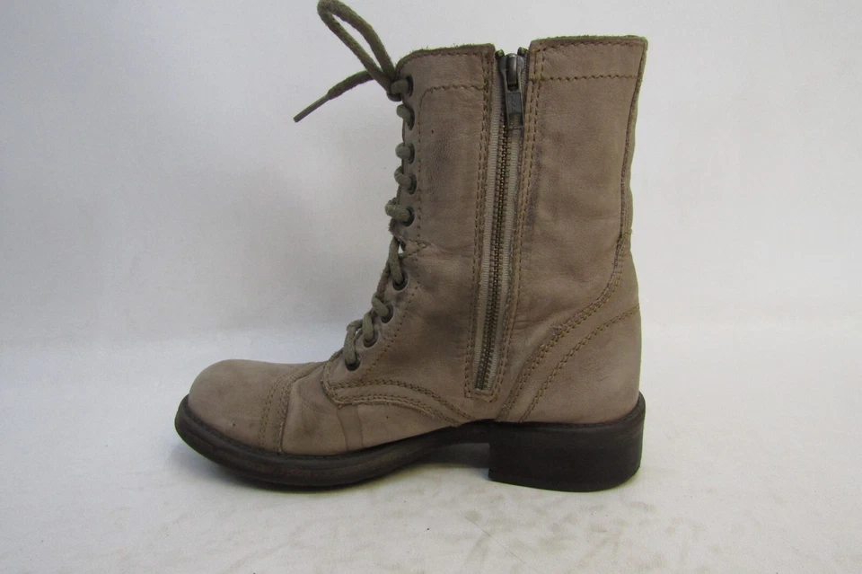 STEVE MADDEN Mujer Talla 7 M Cuero Marrón Claro Cremallera Combate Botín Alto TROOPA Foto 2 de 4