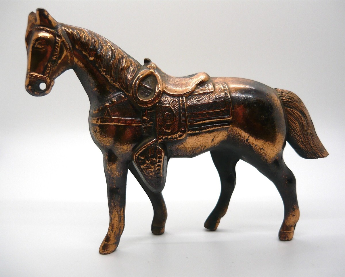 Vintage Copper Colored Finish Metal Carnival Prize Horse w/Saddle