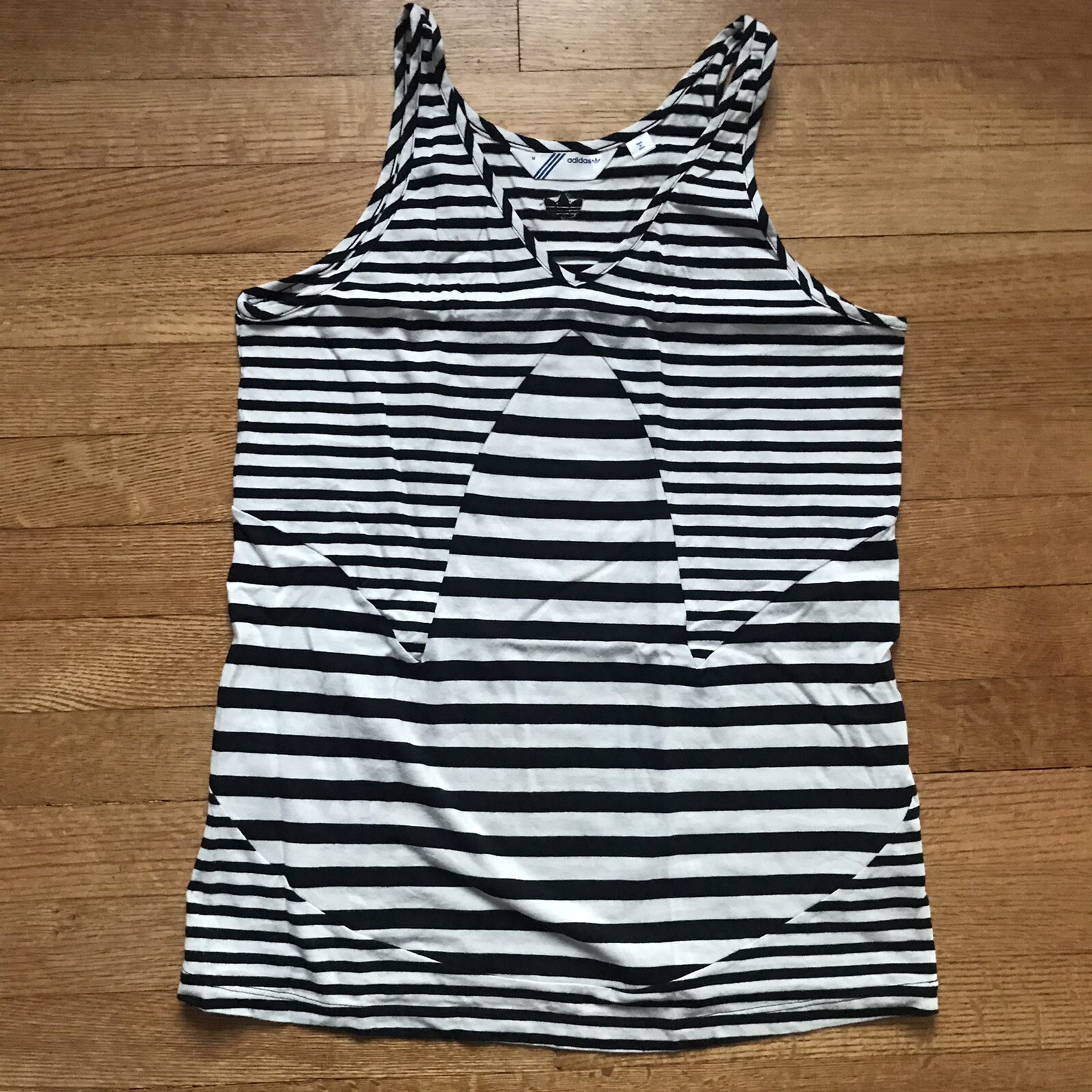 Adidas Full Bleed Wrap Stripes Tank Top Black & White M Cotton Health Goth thumbnail 4