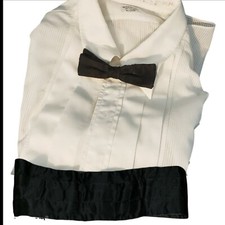 Orman Black Cummerbund  Bowtie Satin Large VTG Prom Wedding Rat Pack Party