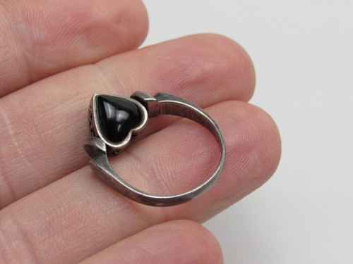 Vintage Black Onyx Spinng Heart Sterling Silver Ring 925 - Picture 2 of 8