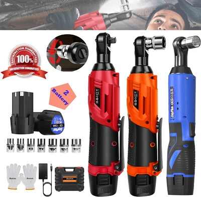 DAYPLUS 420Nm 3/8'' Electric Right Ratchet Angle Wrench Cordless Power Tool + 2 Battery