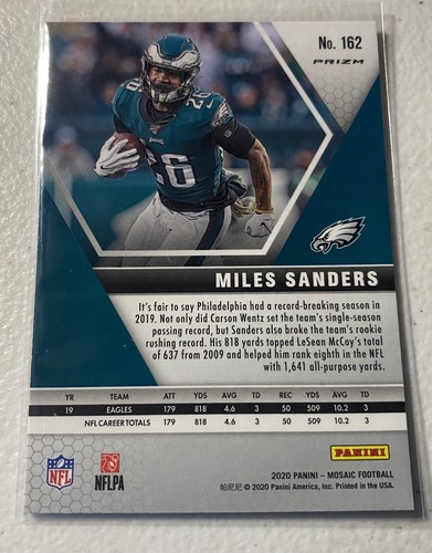 MILES SANDERS Mosaic Football 2020 Silver Prizm. Eagles #162 - Picture 2 of 2
