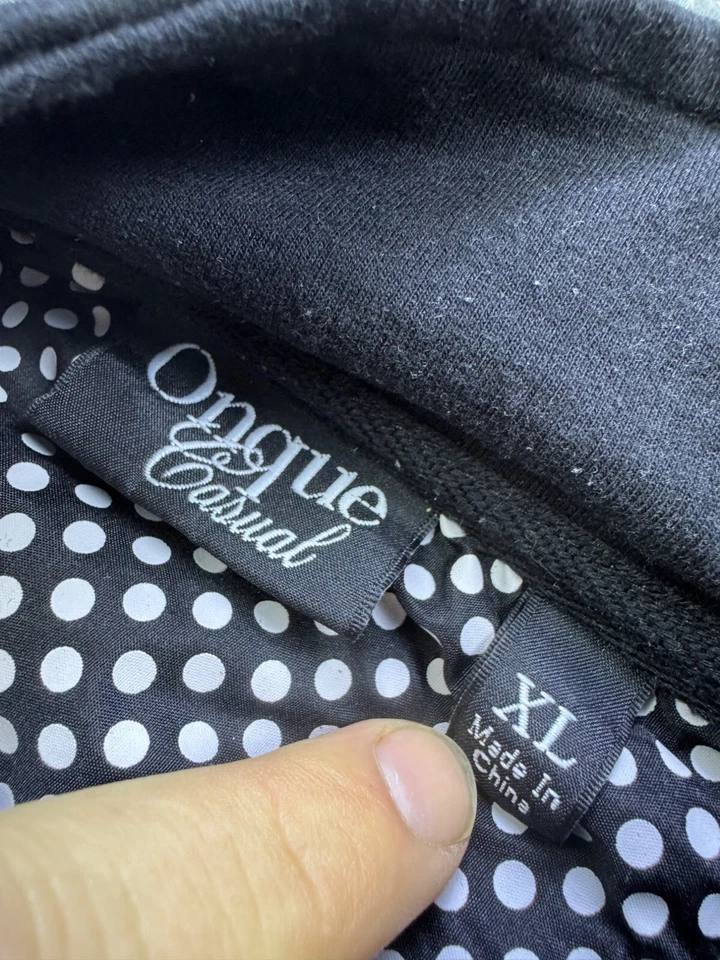 Onque Casuals Jacket Women XL Black White Striped Fleece Full Zip Mock Neck - Image 3 of 4