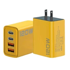 120W 4-Port 2PD + 2QC3.0 Fast Wall Charger 4FT Type-C Cable For Cell Phone iPad