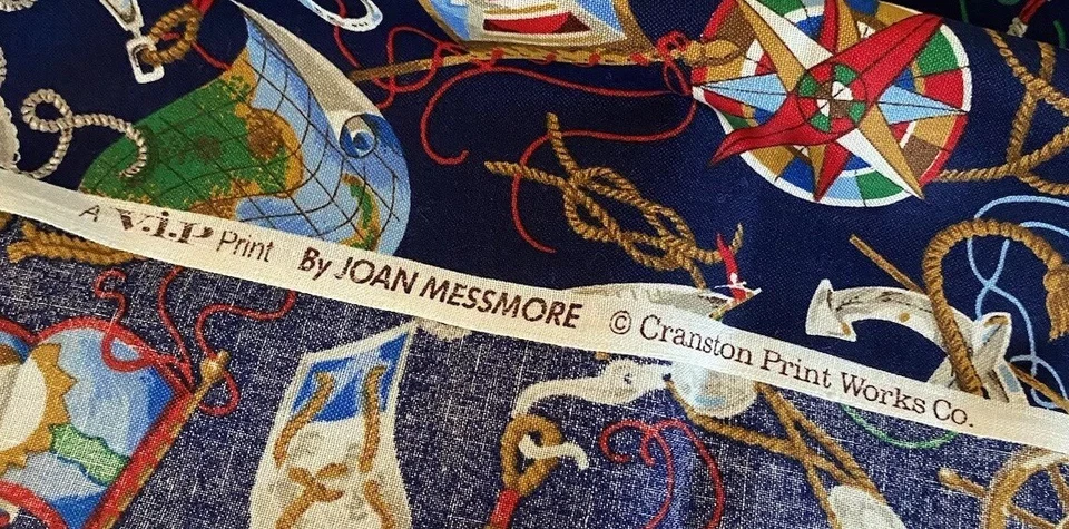 Vintage VIP Cranston Joan Messmore Fabric Nautical Boat Anchor Compass 44” BTY - Image 4 of 4