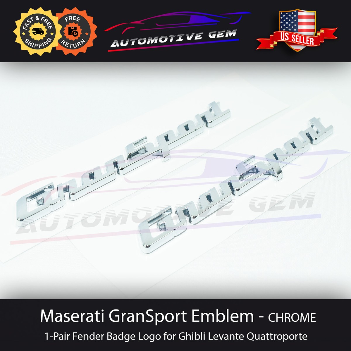 Maserati GranSport Emblem Chrome Fender Letter Badge Logo OEM