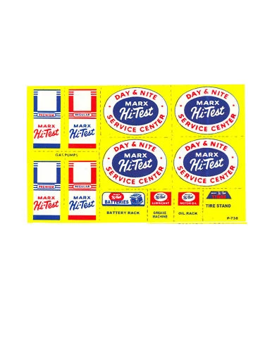 MARX HI-TEST GAS / SERVICE STATION DECAL SET TYPE 1