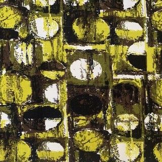 Piece of Vintage cotton Barkcloth fabric lime green and brown abstract pattern