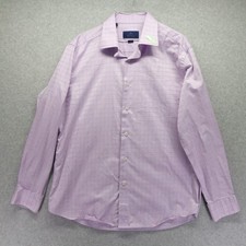 David Donahue Shirt Mens 17 34/35 Trim Fit Button Up Purple Check Long Sleeve